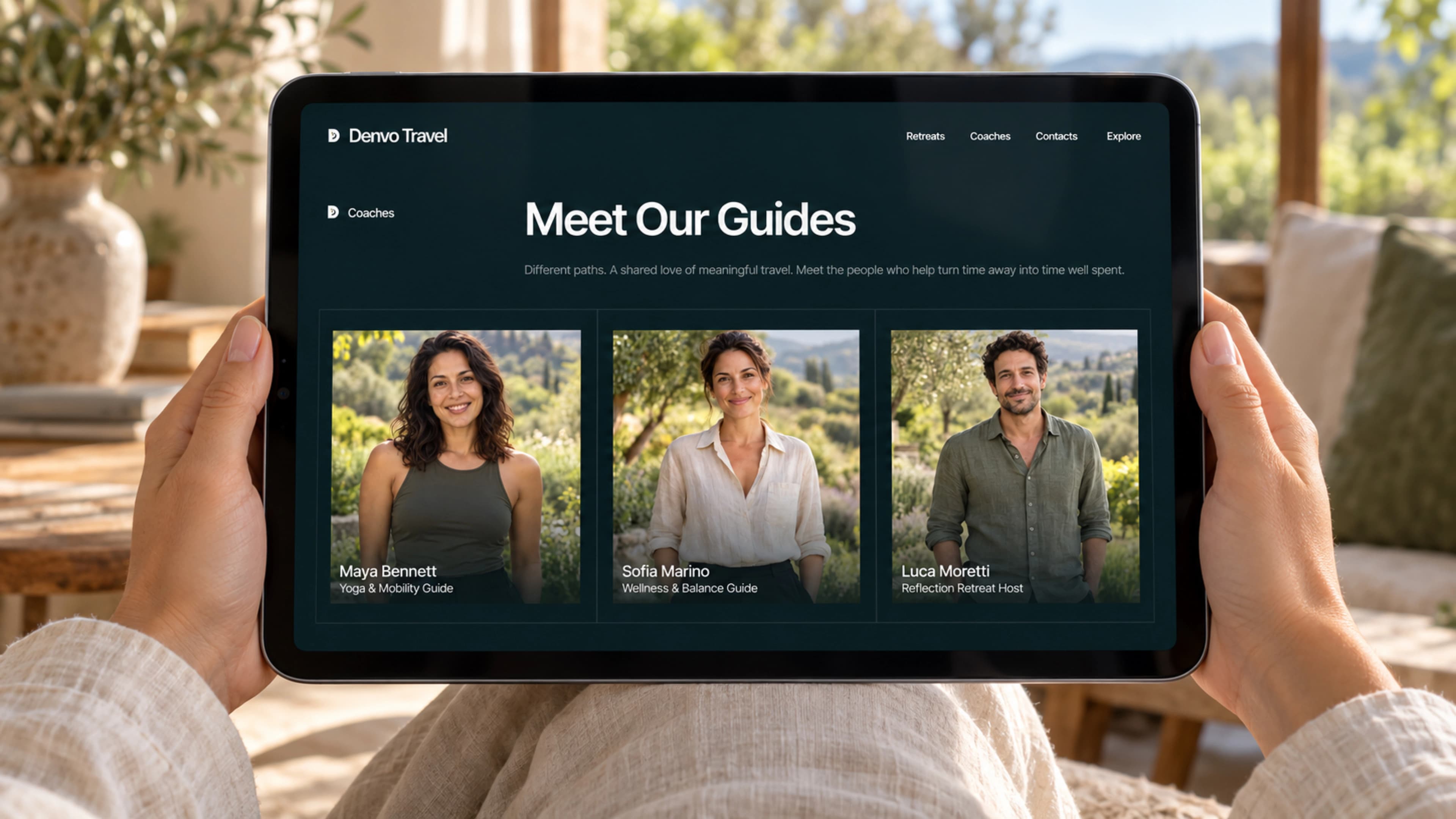 Coach profiles — Denvo Travel mockup