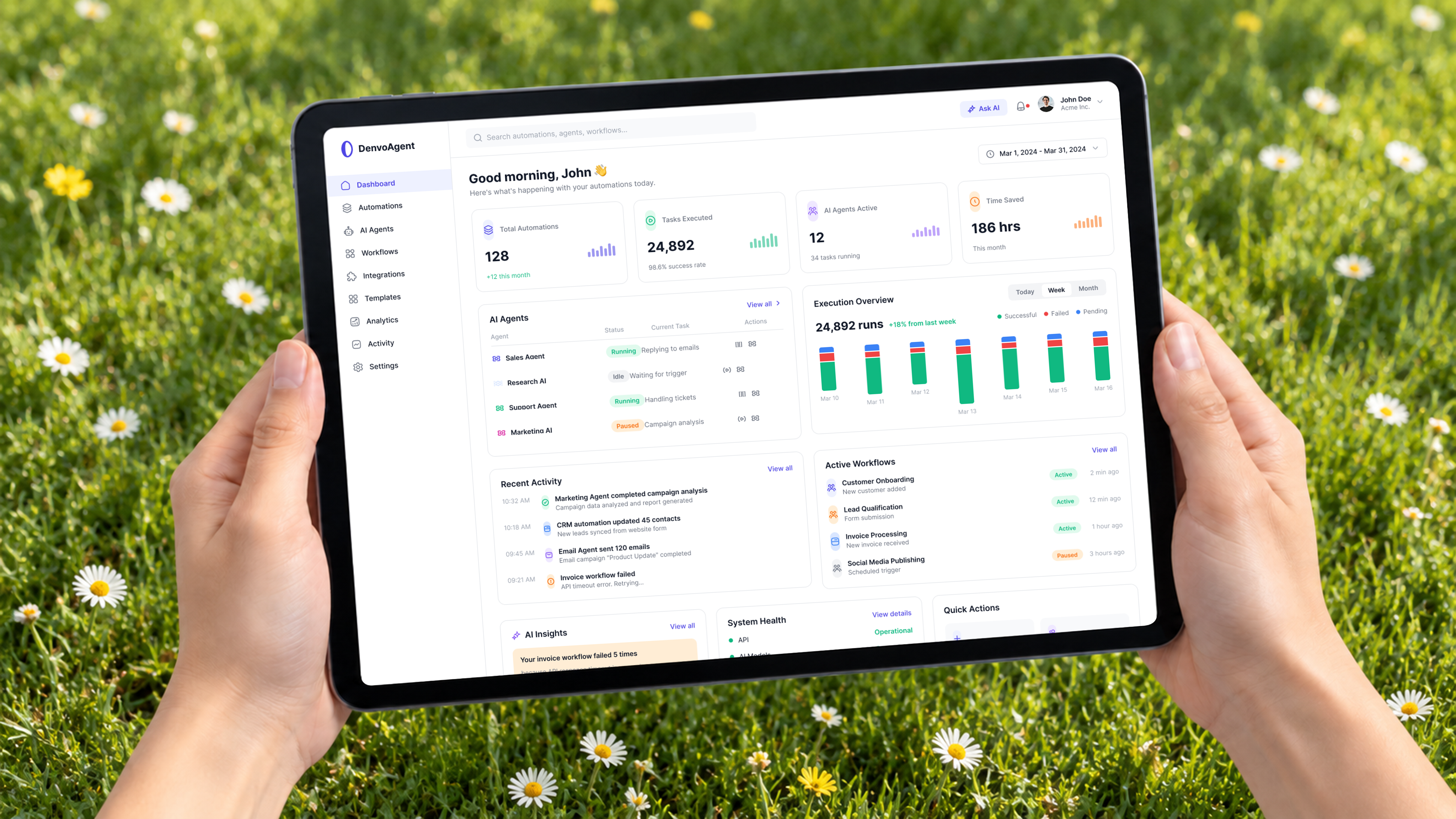 Request management dashboard on a tablet held in two hands