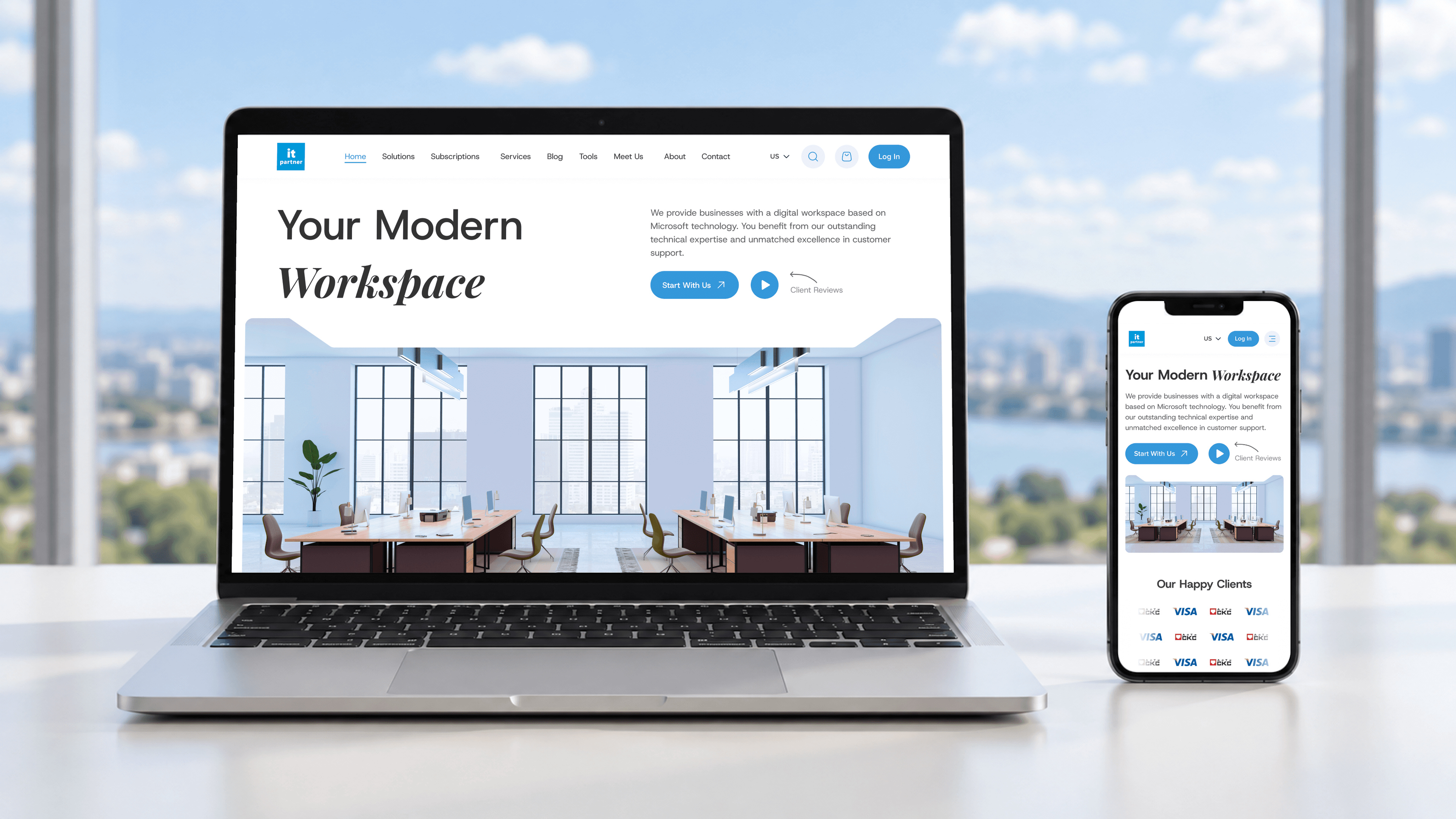 Workspace website shown on a laptop and a phone